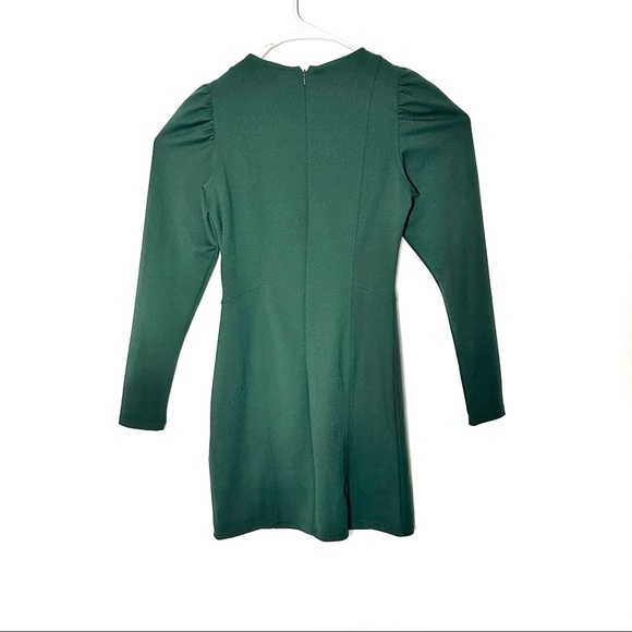 H&M Long Sleeve Midi Dress Sz S Deep Green Puff Sleeve New Condition 15x34” - Picture 2 of 7